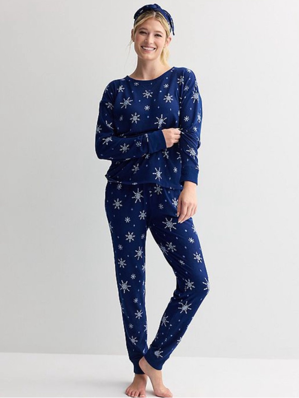 Sonoma Navy Blue Snowflake Pajama Set with Headband